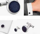 Montblanc 112906 Men Silver Polishing Cufflinks With Blue Goldstone