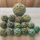 16 Vintage Or Antique Chinese Carved Turquoise Shou Beads 8-30mm Rare Good Luck