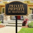 Private Property No Trespassing Sign - Solid Metal Cast  Embossed Statement P   