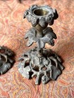 Vintage Pair Of Two 2 Vintage Grapes Leaf Leaves Brass Small Candlesticks Set