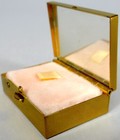 Vintage Face Powder Compact Gold Tone Red Stone Rhinestones 1940s New Box