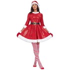 Mrs Claus Costume For Women 5pcs Adult Miss Santa Clause Sequin Dress Outfit