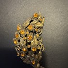 Vintage Antique Victorian Art Nouveau Brass Brooch Floral Sash Pin Amber Glass
