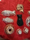 Assortment Lot Of 9 Jello Molds Copper  Black Cat  Brass Color  Jellies Jelly 