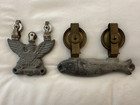 2-vintage Fishing Trolley Weights Eagle Fish brass Old Antique Sporting Tackle