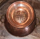 Vintage Copper Colander Strainer Farmhouse Style Pedestal With Handles 