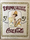 Original Framed Coca Cola Artwork Canvas Advertisement Carbonated 5 Cent Bottles