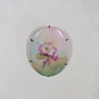 Antique Victorian Porcelain Pink Flower Hand Painted Floral Brooch Grandmother