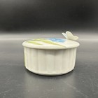 Vintage Trinket Box Blue Iris Flower Ceramic Japan Jewelry Holder Floral 1970s
