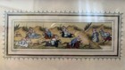 Antique Miniature Knights Scene Persian Pianting On Bone In A Khatam Wood Frame