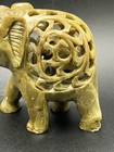 Vtg Green Hand Carved Soapstone Jali Elephant W  Baby Elephant Inside 4  T Decor