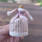 Vintage West Germany Lady Retractable Tape Measure Sewing Pink Striped Dress