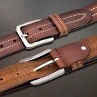 Mens Genuine Full Grain Classic Leather Belt Belts Casual Jean Buckle Brown Usa