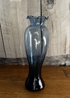 Vintage 8 5    Tall Navy Blue Ruffled Hand Blown Vase