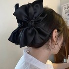 Large Black Chiffon Fabric Ribbon Bow Hair Clip 6 29  Strong Hold Women Girls