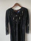 Western Fringe Suede Leather Beaded Dress Made In Texas By Lily E  Parker Size S