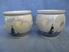 Pair Of Vintage Delfts Hand Painted Porcelain Bulb Planters Made In Holland