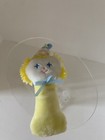 Vintage Eden White Yellow Clown Plush Hand Rattle Toy Striped Hat   