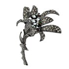 Marcasite Lily Flower Brooch Large Smoke Gray Rhinestones 3 25    Pin
