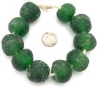 10 Extra Large Ghana Emerald Green Krobo Recycled Glass African Trade Beads