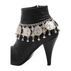 Women Silver Metal Boot Chain Bracelets Set Shoe Anklet Bling Coin Ethnic Charm