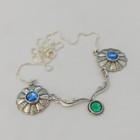 Vintage Silver Necklace Unique Art Deco Artisan 90s Ooak 925 Bib Blue Green Gift