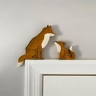 Mama And Baby Fox Door Topper Adorable Fox Shape Statue Grey blue yellow white