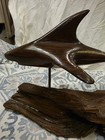 Vintage Hand Carved Ironwood Shark Displayed On Driftwood