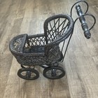 Vintage Wicker Ratan Baby Doll Pram Carriage Buggy Stroller Home Decor Dk Brown