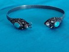          Antique Victorian Sterling Silver 925 Turquoise Snake Cuff Bracelet         