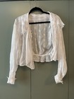 Antique 1910s Edwardian Handmade Cotton Long Sleeve White Blouse