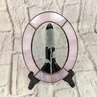 Vintage Stained Glass Sun Catcher Edged Rose Wall Hanger Pink   Clear 8 X 5 5in