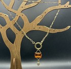 Vintage 12k Gold Filled Pocket Watch Chain Fob Necklace dog Clip  Citrine-glass