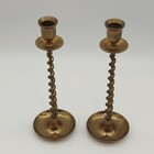 Antique English Brass Barley Twist Pair Of 2 Candlesticks Candle Holders 10 75 