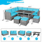 Patiojoy 7 Pcs Patio Rattan Dining Set Sectional Sofa Couch Ottoman Turquoise