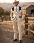 Fashin Men s Cream Western Suit Cowboy Tuxedo Blazer Black Yoke Ranch Wedding