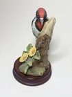 Andrea By Sadek Downy Woodpecker Porcelain Bird Figurine  9386 W  Wood Base Vtg