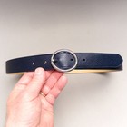 Talbots Navy Blue Leather Belt Women s Sz 32 Oval Silver Buckle   1 25  Wide