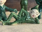 Vintage 1950s Elf Pixie Fairy Figurine Set Of 4 Green Ceramic Playful Whimsical