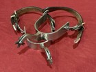 Long Angle Vintage Rugged Heavy Duty Spurs   Leather Straps Cowboy Rodeo Riding