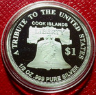 2017 Cook Islands  1 Proof American Flag W liberty Coin 1 2 Troy Oz  999 Silver