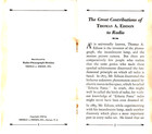 Thomas Edison - Edisons Part In Radio   Achievements C1928 Original Booklet