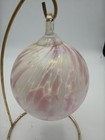 Hand Blown Art Glass  Ornament Gazing Witch Orb Iridescent Pink White Suncatcher