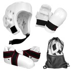 White Martial Arts Gear Head Hand Feet Guard Taekwondo Karate Sparring Foam Set
