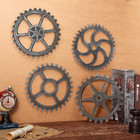4 Pieces Wooden Industrial Steampunk Style Gear Wheel Wall Decoration 10 Inch Vi