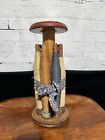 Antique Wood Spool With 8 Yarn Bobbins Sewing Decor Multicolor 