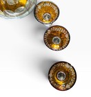 Antique Vintage 7 Pc Set Amber Bohemian Glass Cut Glass Beautiful Floral Designs