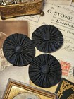 Antique Victorian Mourning Rosettes  set Of 3  Black Pleated Fabric Badges 1890s