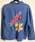 Tantrums  Vintage Blue Jean Denim 3d Beads Applique Floral Jacket Size Medium