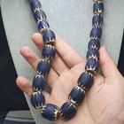 Amazing Vintage Venetian Antique Style Blue Chevron Glass Beads Necklace